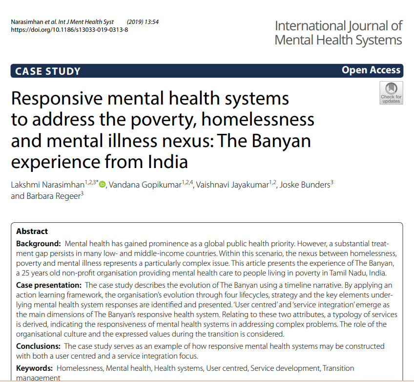 Responsive mental health systems to address the poverty, homelessness and mental illness nexus: The Banyan experience from India