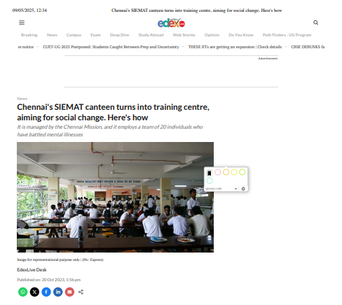 Chennai's SIEMAT canteen turns into training centre, aiming for social change. Here's how